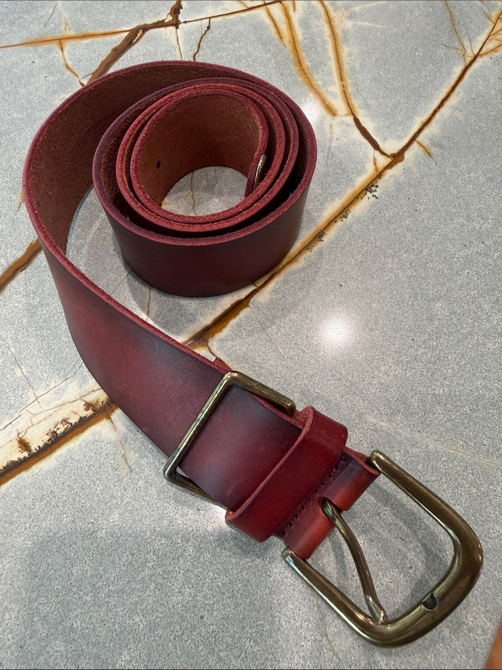 Women’s Genuine Leather Burgundy Belt with Brass Buckle